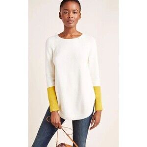 Anthropologie Rebekah Tunic Sweater XS Ivory Colorblock Raglan Crewneck Knit